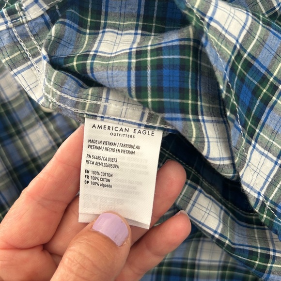 American Eagle Men's Blue and Green Plaid Button Down Shirt Size Large - Picture 7 of 8